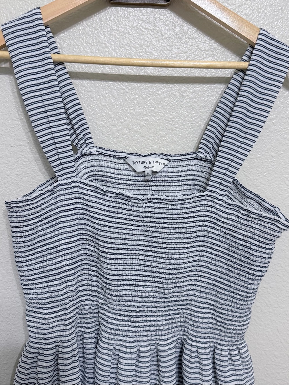 Madewell Navy and White Striped Smocked Midi Dress